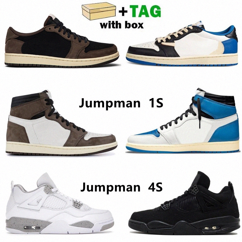 

Top quality jumpman 1s 4s mens basketball shoes 4 Travis Scotts x fragment white oreo black Cat high low men women trainers 1 sneakers shoe 36-46