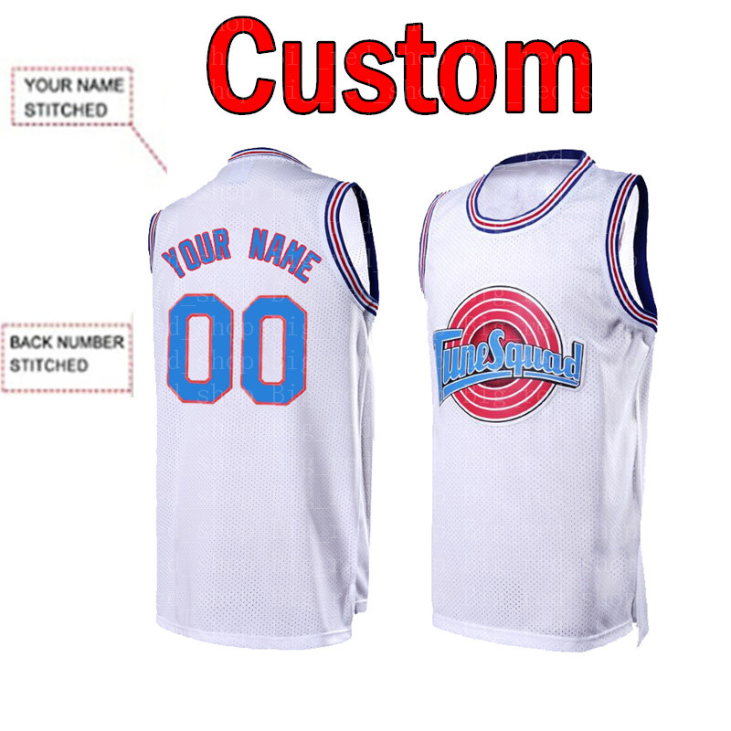 

Custom DIY DESIGN Movie Space Jam Any number Jersey 00 mesh basketball Sweatshirt personalized stitching team name and numbe White top