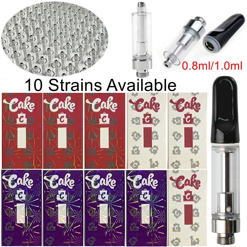 

Cake Delta 8 Atomizers Empty Vape Pen Cartridges Packaging 0.8ml 1ml Ceramic Carts 510 Thread Thick Oil Wax Vaporizer E Cigarettes