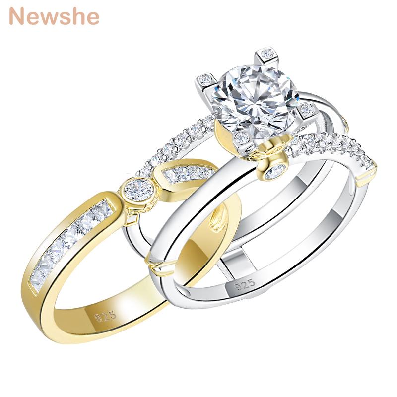 

Cluster Rings She Multi Tone Yellow Gold 925 Sterling Silver Wedding Engagement Ring Set For Women Round Cut Simulated Diamond CZ Jewelry, Golden;silver