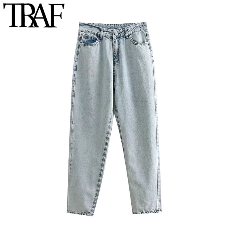 

TRAF Women Chic Fashion Side Pockets Straight Jeans Vintage High Waist Zipper Fly Denim Female Ankle Trousers Mujer 210720, As picture