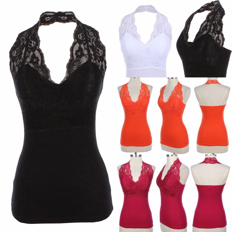 

Large Sexy Halter Solid Color Lace Lingerie Women Bras, Orange
