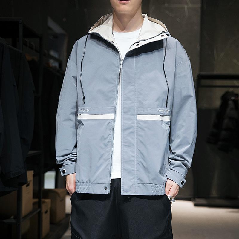 

Men's Jackets Male Spring And Fall Tooling Jacket Loose Casual Hoodie Big Pocket Men Baseball Uniform, Black