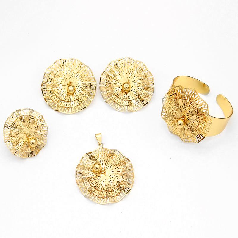 

Earrings & Necklace Fashion Jewelry Set Floral Pendant Bangle Rings 24K Gold Plated For Romantic Wedding Party Women Accessories, Silver