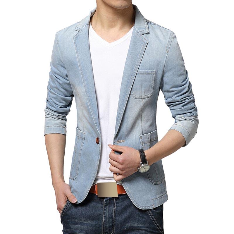 

Men's Suits & Blazers Men Cotton Jackets Costume Homme Coat Blazer Trend Jeans Casual Suit Jean Jacket Mens Slim Fit Denim, Dark blue
