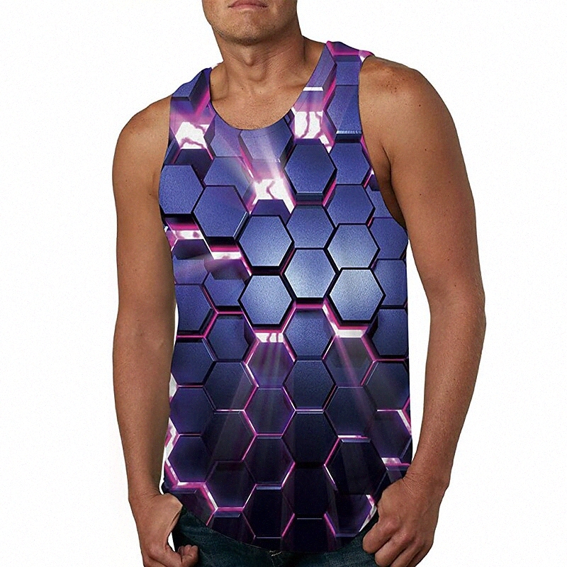 Men's Tank Top Vest Undershirt Shirt 3D Print Pentagon Crew Neck Daily Holiday 3D Print Sleeveless Tops Casual Beach Purple / Summer F1Wl#