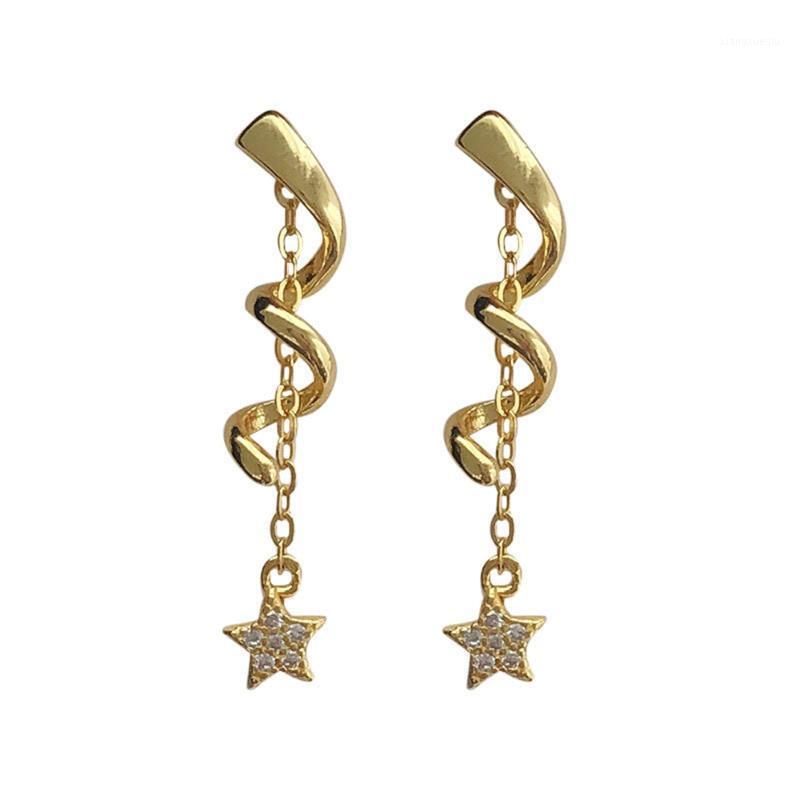 

Sterling Silver Earring Shining Tassel Zircon Star Earrings For Women Elegant Thread Spring Gold Fine Jewelry Party Dangle & Chandelier