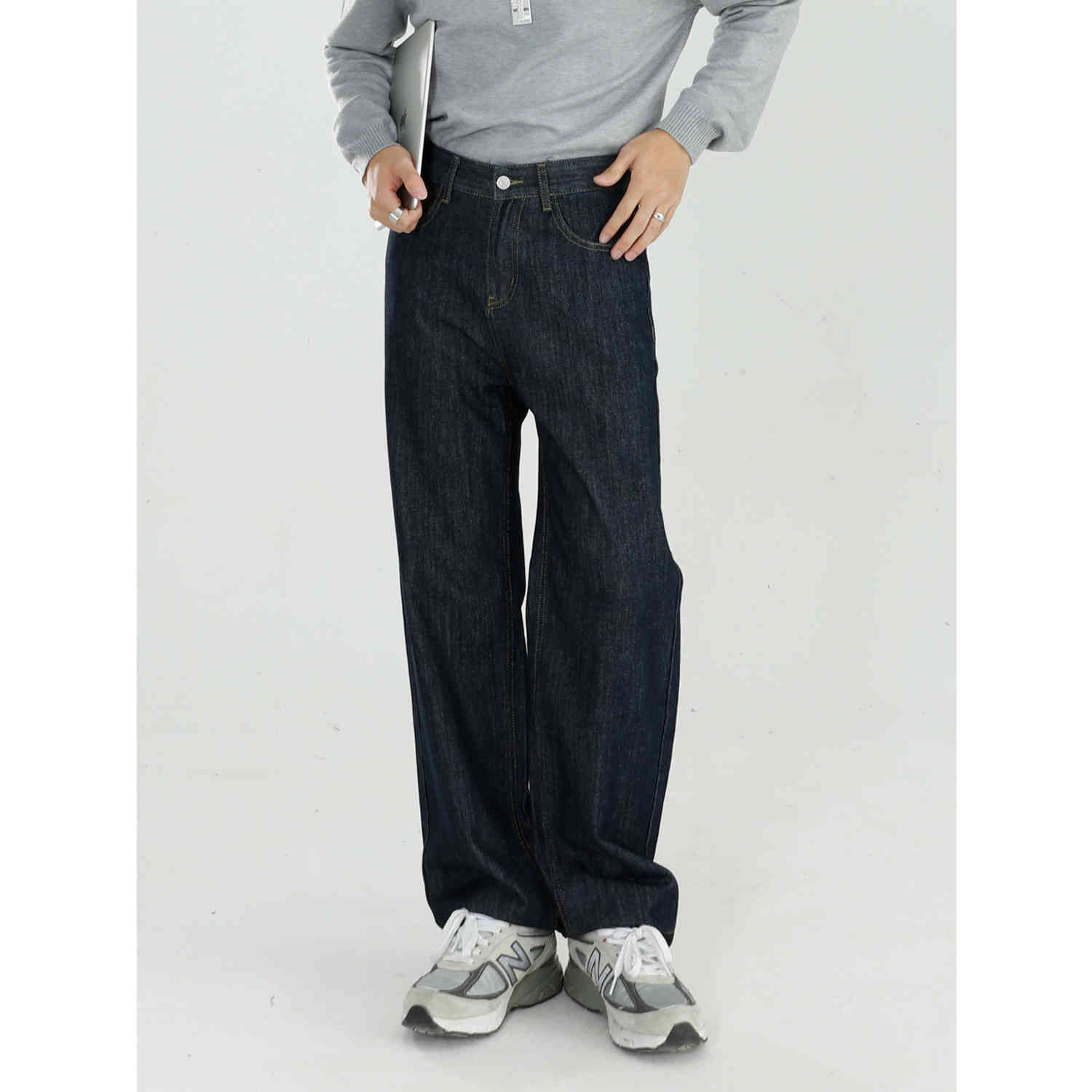 

Male Streetwear Vintage Fashion Hip Hop Wide Leg Jeans Trousers Men Loose Straight Casual Denim Pants, Blue