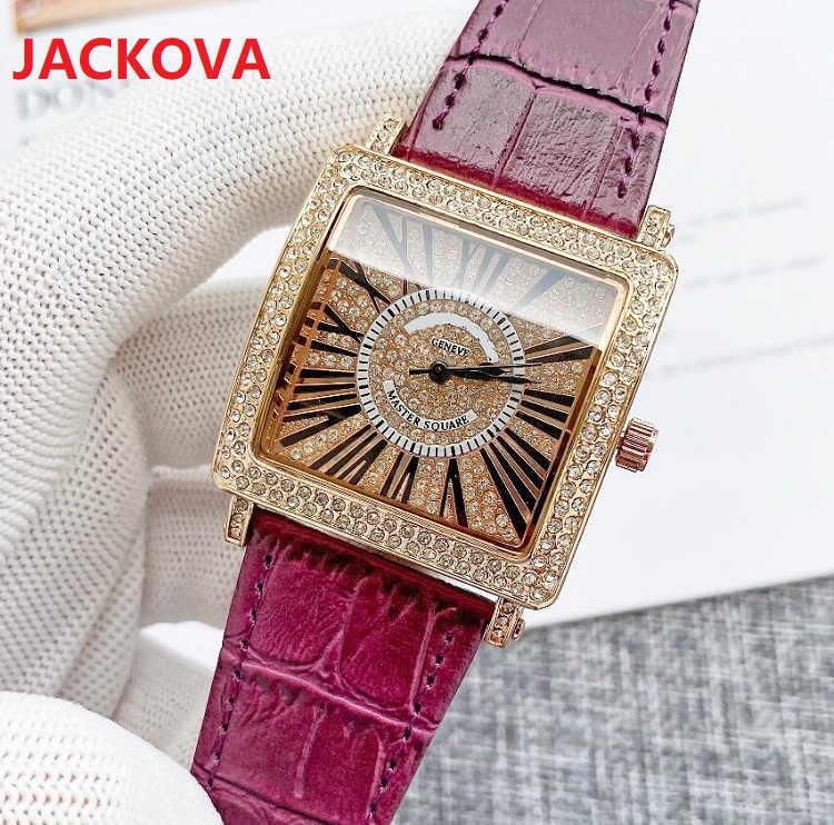 

high quality men's women diamonds watch 40mm stone Roman square face mens womens leather waterproof watches, As pic