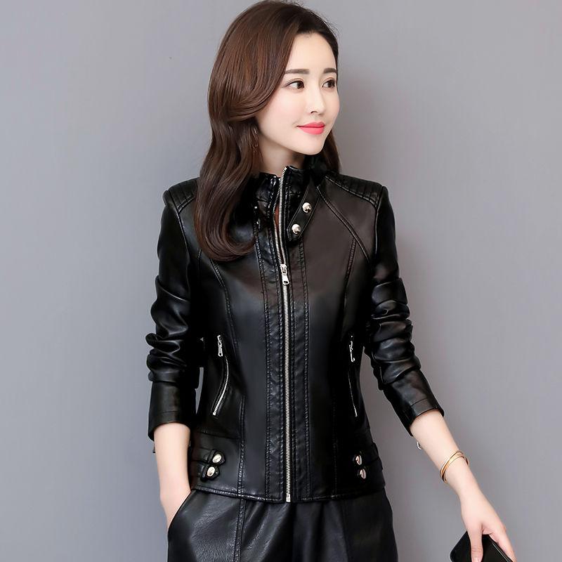 

Women' Leather & Faux 2021 Spring And Autumn Short Jacket Female Motorcycle Slim Coat Women Clothing Black