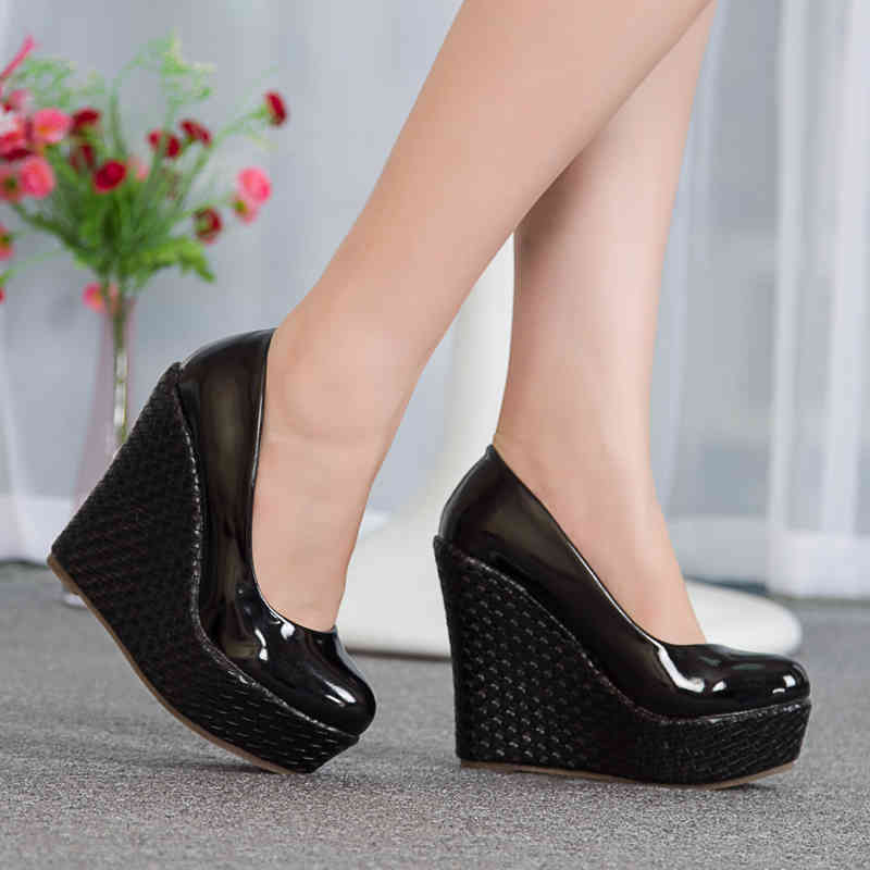 

Sandals 13cm feminino sapatos de salto alto cunhas preto/branco plataforma couro patente bombas do pé ren 31 32 33 40 1 42 43 DZ0E, 1# shoe box
