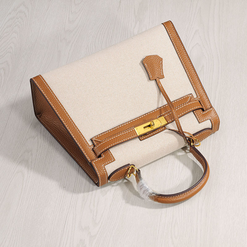

Casual women's 2020 new fashion Kelly leather contrast splicing canvas bag Single Shoulder Messenger BagYU2Z