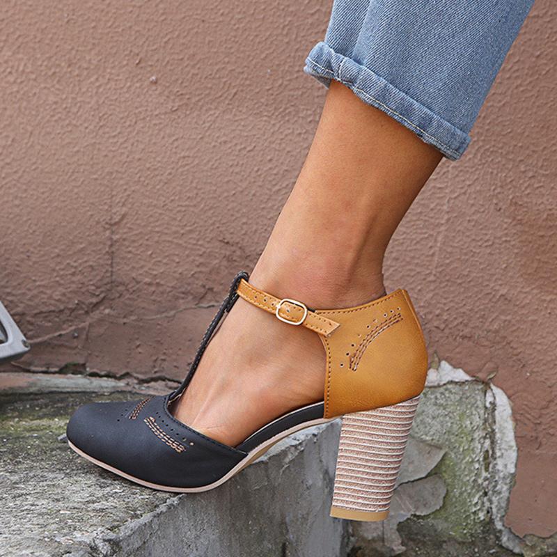 

Women Sandals 2021 Summer Fashion Shoes For T-strap Buckle Breathable Non-slip Zapatos De Mujer High Heels Plus Size Dress, Black