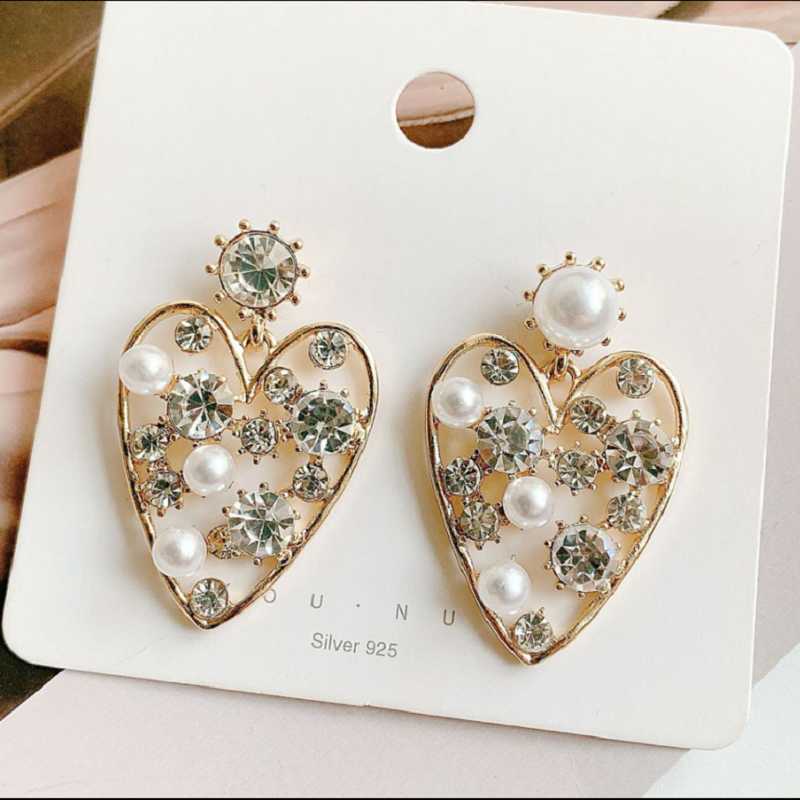 

Stud Colorful L Exaggerate 925 Sterling Silver Heart Shape PavÃ© Resin Pearl Imitation Diamond Earrings For Woman Jewelry Gifts, Golden;silver