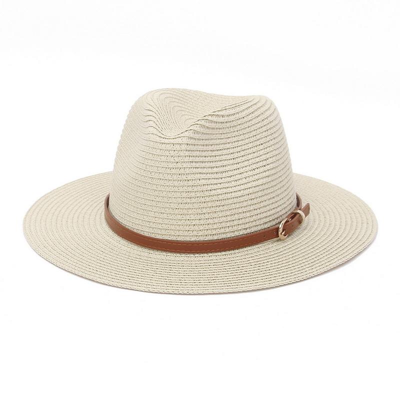 

Wide Brim Hats Fashion Straw Sun For Women Men Panama Fedora Belt Summer Sun-Shading Hat Paper Beach, White