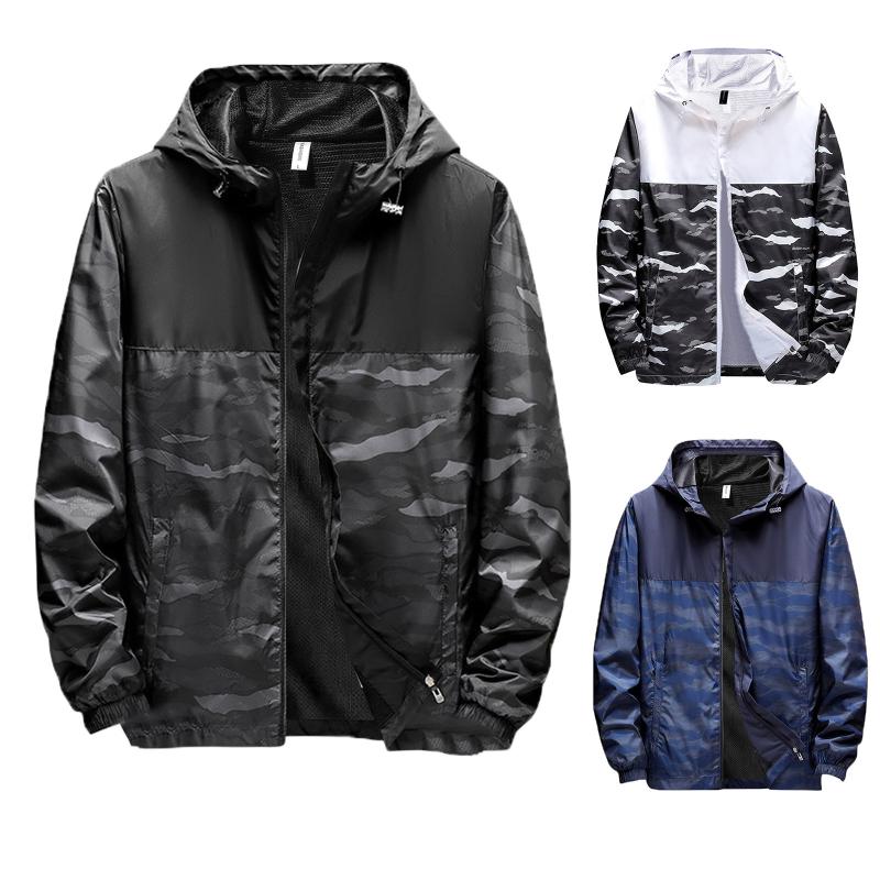 

Men's Jackets Camouflage Autumn Hooded Windproof Outdoor Thin Jacket Coat Top Blouse Zipper Sportswear Plus Size Charming Sexy Outerwear, Black