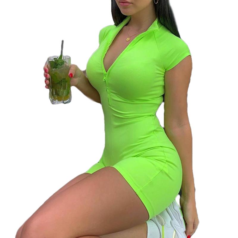 

Women's Jumpsuits & Rompers Women Summer Catsuit Slim Solid Color Half-High Neck Short Sleeves Jumpsuit For Ladies 3 Colors, Black;white