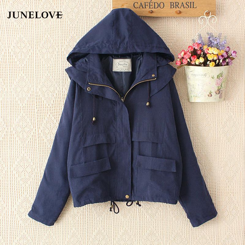

Women's Jackets 2021 Autumn Winter Women Jacket Bat-sleeve Loose Casual Windbreaker Hooded Parka Coat Navy Blue Army Green