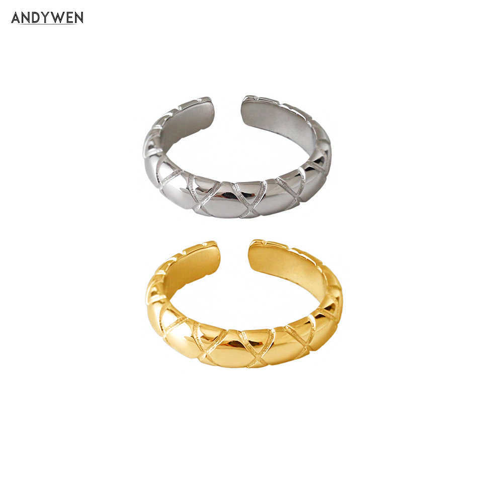 

ANDYWEN 925 Sterling Silver Snake Body Gold Resizable Rings Luxury Adjustable Slim Women Fine luxury Jewelry 210608
