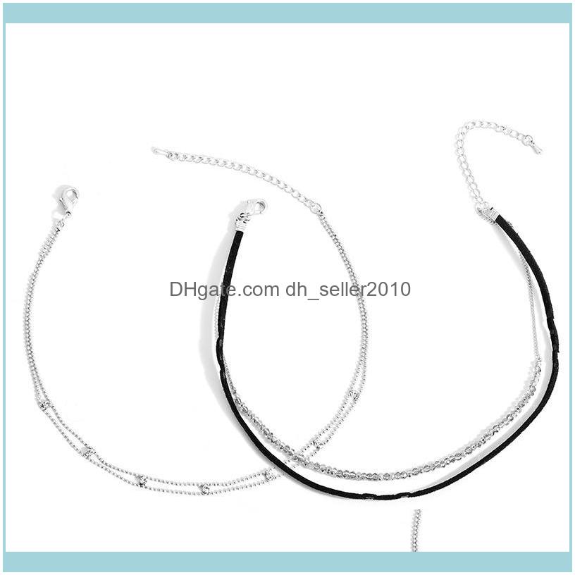 

Necklaces & Pendants Jewelrywomen Bohemian Multilayer Choker Necklace Set Rhinestone Glass Beads Black Leather Link Chain Neckalce Gift Chok