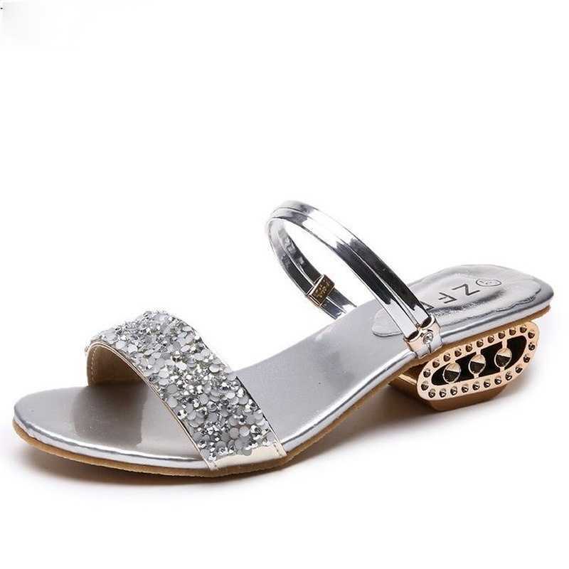 

2021 Summer Sandals Women High Heels Luxury Shoes Women Designers Women Square Heels Sandals Ladies Shoes Bling Gold Silver Y0721, Black