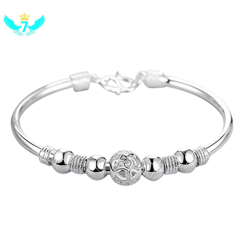 

Bangle Elegant Women Bronze Silver Plated Transfer Beaded Adjustable TOA