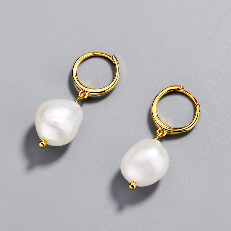 

Japanese and Korean S925 Silver Baroque irregular freshwater pearl Earrings women's net Red Fashion EarringsXJQU