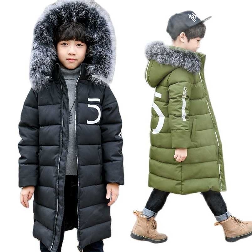 

Winter Thicken Cotton Coats Down Jacket for Boys Windproof Warm Parkas Children Outerwear Overall Kids Clothes 4-14 Years 211203, Army green