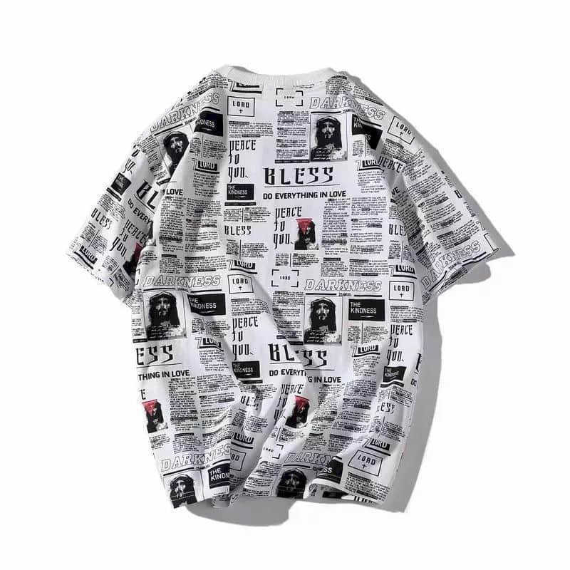 

Summer hiphop short-sleeved t-shirt male Korean version loose Hong Kong style round neck clothes white half-sleeved tshirt 210526, 702white
