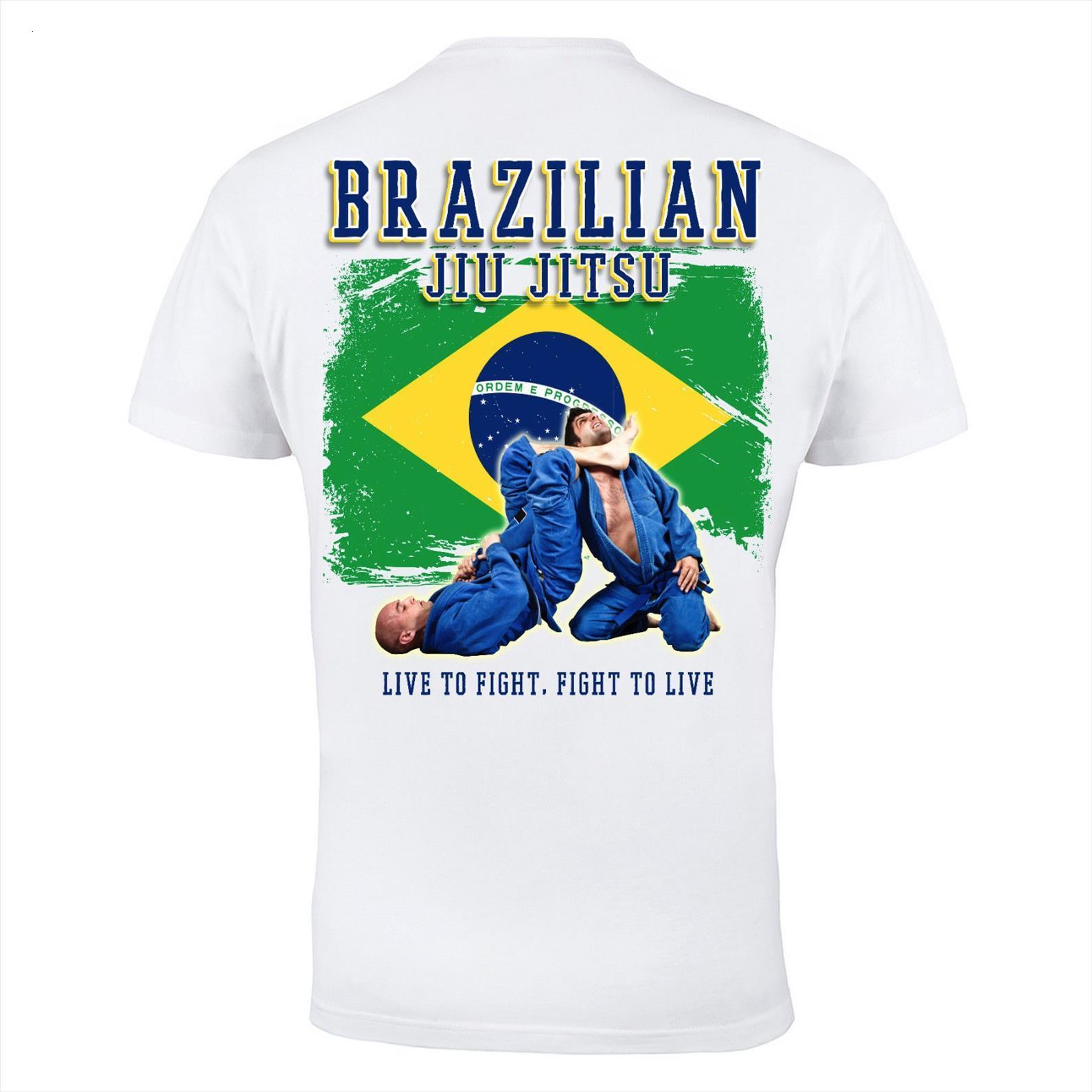 

brazilian jiu jitsu bjj gym men martial arts mma white cotton t shirt tee, White;black