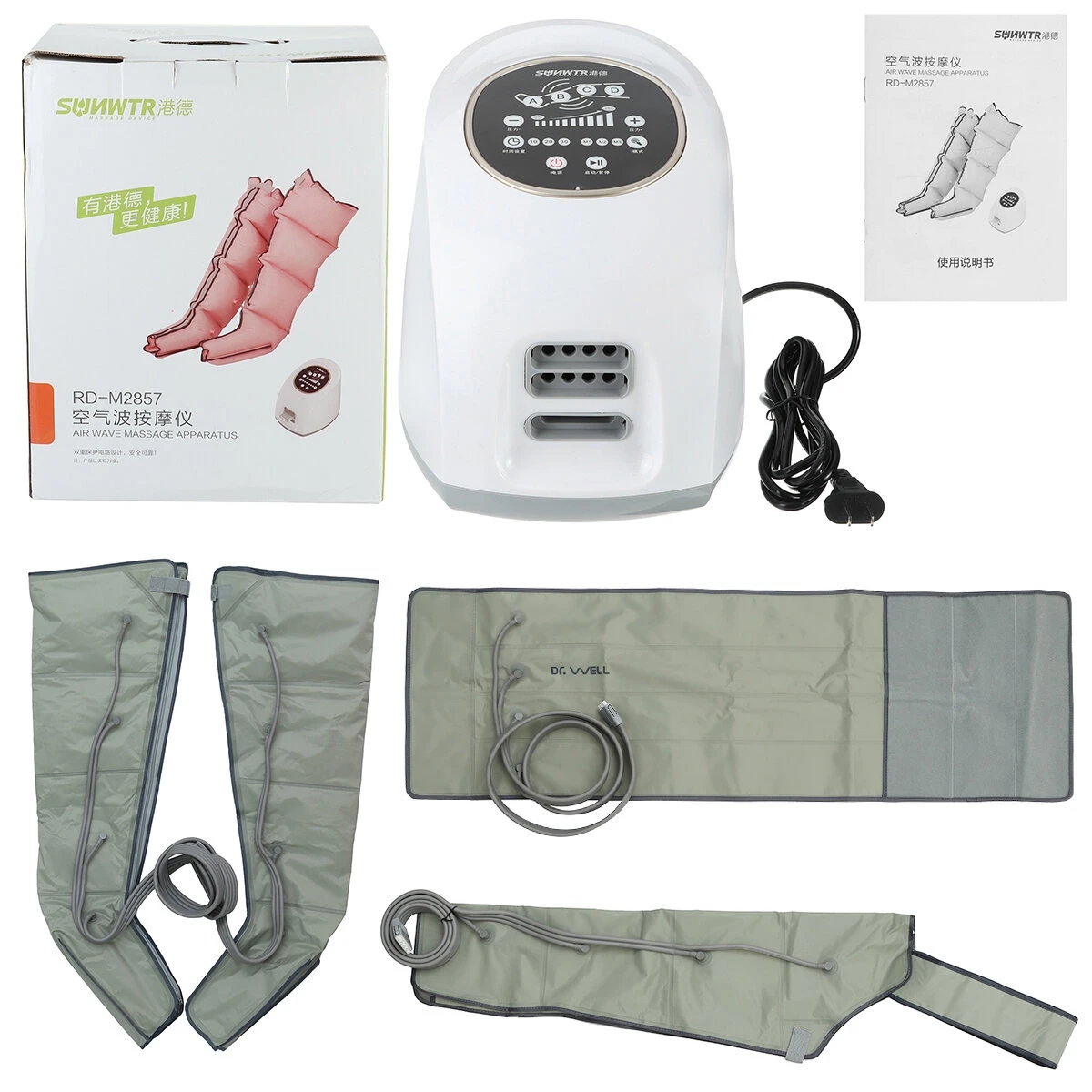 

3 Modes Adjustable Leg Arm Waist Massager Pneumatic Air-Wraps Relax Pain Relief Massage Device, Grey