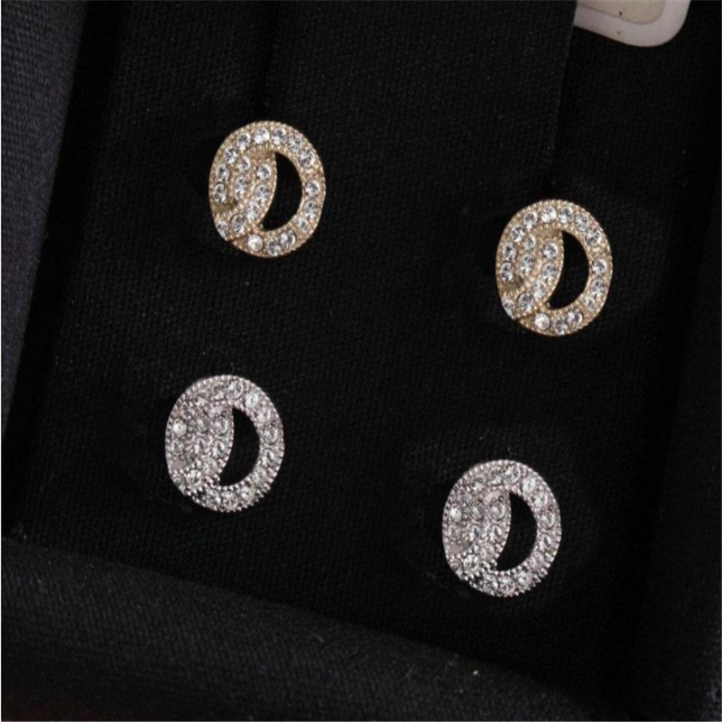 

Fashion gold diamond stud earrings aretes lady Women Party Wedding Lovers gift engagement Jewelry for Bride with box have stamps, Golden;silver