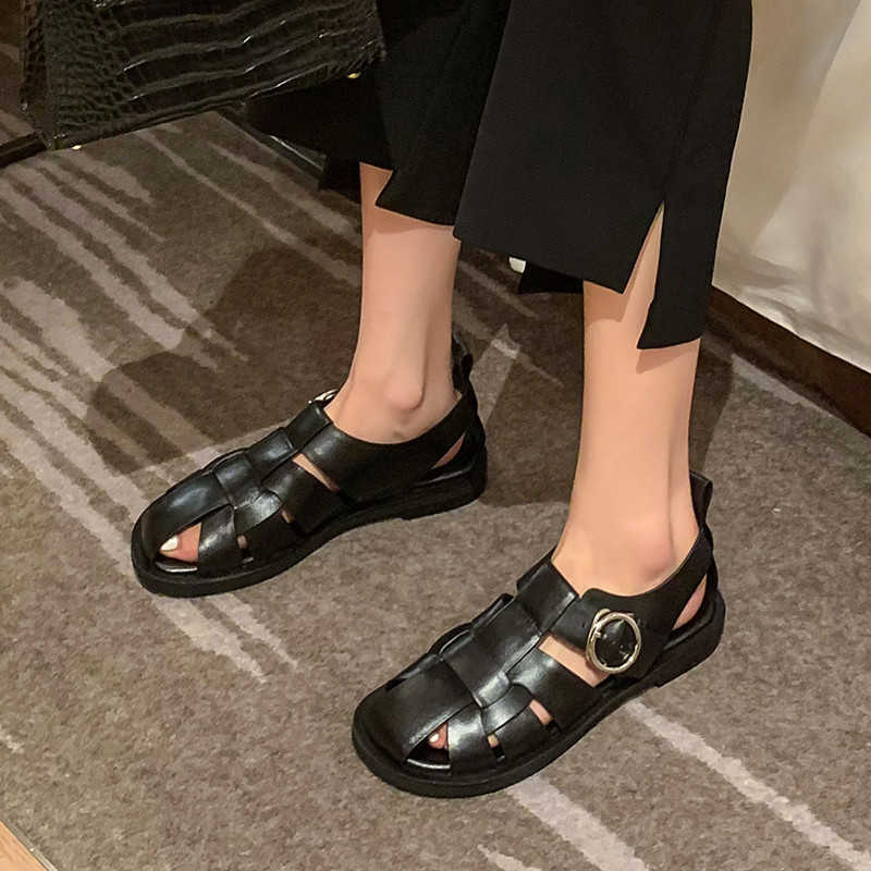 

Comfort Shoes for Women Yellow Flat Sandals Suit Female Beige Summer Heels Without Fashion Black Girls Low Back Strap PU Scandal Y0721, Black 2