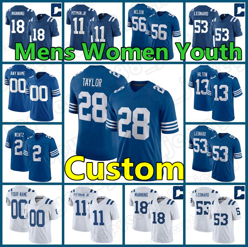 

28 Jonathan Taylor Custom 2 Carson Wentz Mens Colt Football Jerseys 56 Quenton Nelson 53 Darius Leonard 17 Philip Rivers 7 Jacoby Brissett 12 Andrew Luck, Custom youth (xiaoma)