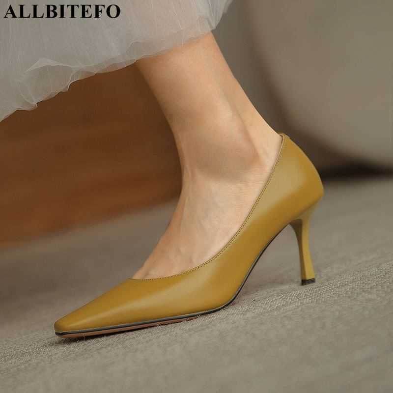 

ALLBITEFO autumn/spring full genuine leather sexy high heels wedding woemn shoes women high heels shoes office ladies shoes 210611, As picture