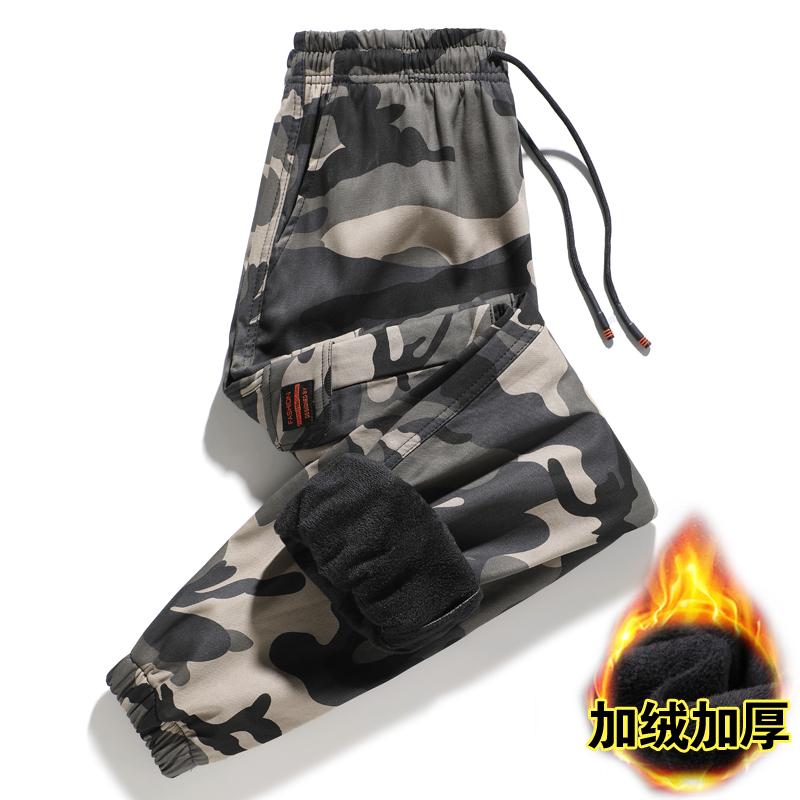 

Men's Pants Men Fleece Warm Cargo Solid Color Pockets Loose Plush Thermal Drawstring Trousers For Spring Autumn Winter Sports Outwear, Black