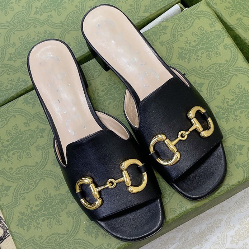 

Designer summer sandals women European American thick classic horsebit leather low heel all-match outer wear, Extra shoebox