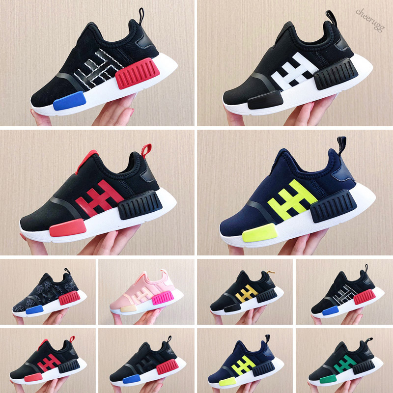 

R1 Slip On Kids Running Shoes Brand Graffiti Toddler Sneakers Core Black Lush Red Boys Girls Children Trainers Size 22-35, Color 1
