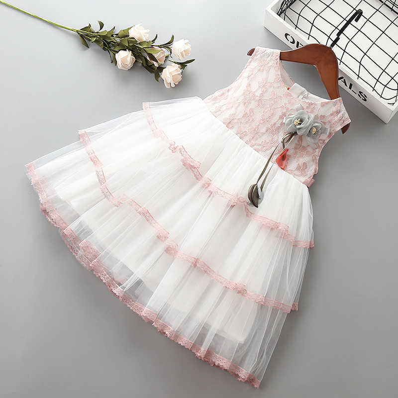 

2-7 year High quality girl dress summer cute bow flower kid children clothing party formal princess 210615, Green