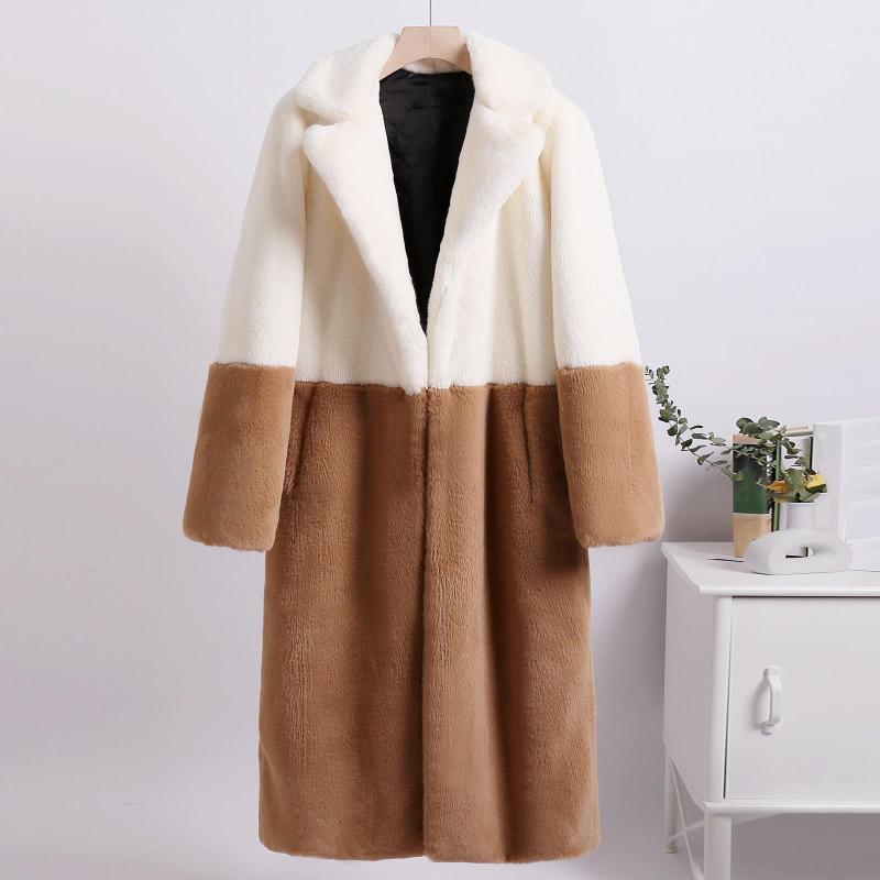 

Women's Wool & Blends Plush Coat Women 2021 Autumn Winter Plus Size Luxury Long Jacket Female Warm Outwear Patchwork Ladies In Stock, Khaki