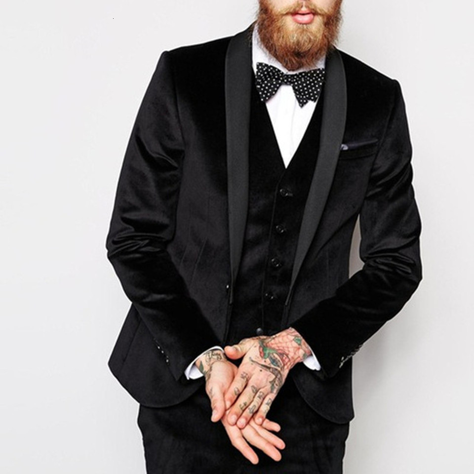 

Men' Suits & Blazers Black veet male suit party tuxedo business jacket office blazer wear 3pc men' suits (jacket + pants vest) attire homme, Picture style
