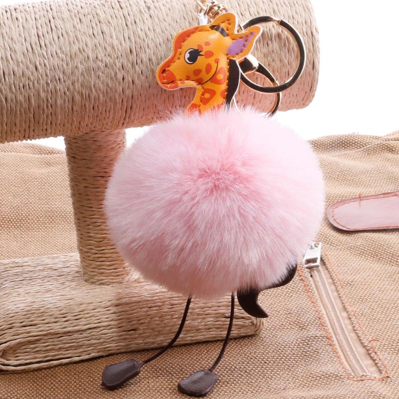 

Keychains Giraffe Hair Bulb Keyring Shape Ball Keychain For Women Girl Bag Car Hanging Jewelry Accessories