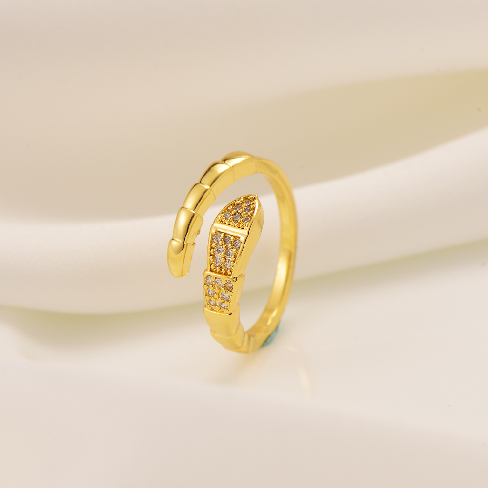 UNUSUAL 24k Fine Solid Gold Filled Ring INDIAN Over Simulant Diamond Women Cocktail Vintage Snake-Coil COILED ART DECO INS-image-720717141