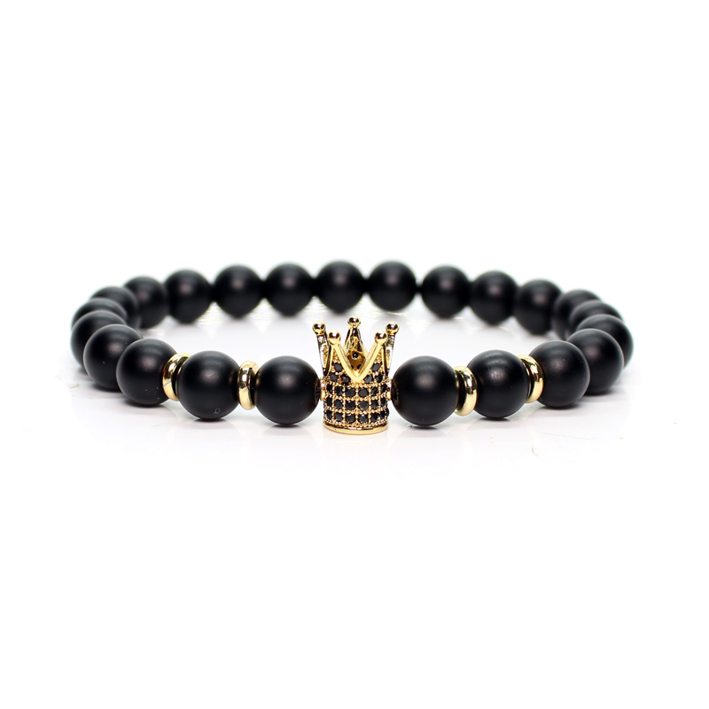 

Beads Crown Bracelet Man Bracalete Men Bracelets For Women Pulseras Moda Masculina Hombre Brazalete Mens Jewellery Armband, Black