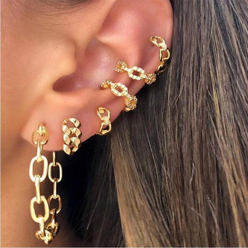

Hoop & Huggie 6Pcs/Set Retro Punk Gold Chain Earring Set For Women Statement Gothic Geometric Earrings 2021 Fashion Street Jewelry, Golden;silver