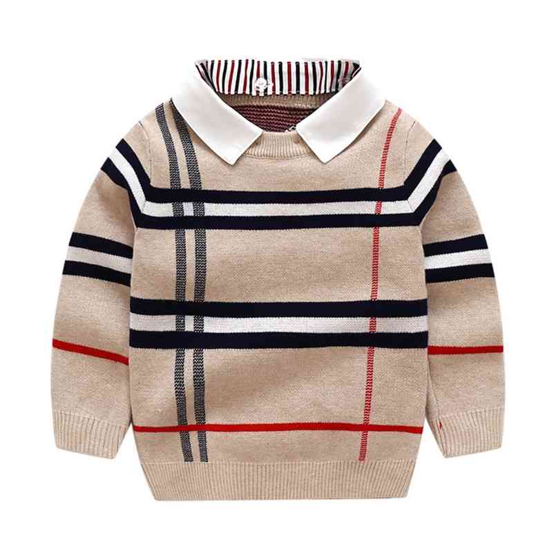 

1-8T Toddler Kid Boy Clothes Autumn Winter Warm pullover Top Long Sleeve Plaid Sweater Girl Fashion Knitted Gentleman Knitwear 210902