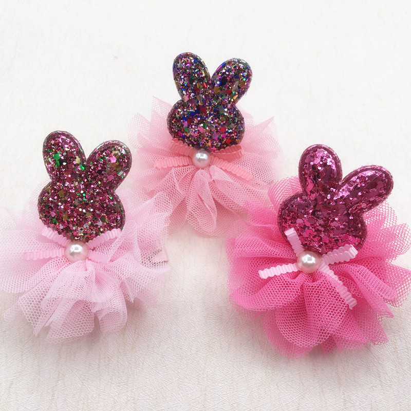 

Wholesale 15pcs Fashion Cute Glitter Rabbit Tulle Floral Hairpins Bunny Barrettes Easter Headwear Boutique Hair Accessories For Girls, Multi-color
