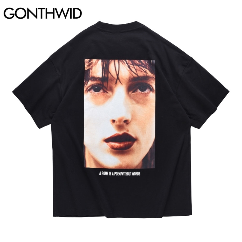 

Tees Shirts Hip Hop Poster Print Short Sleeve Tshirts Streetwear Casual Punk Rock Harajuku Cotton Tops 210602, Black