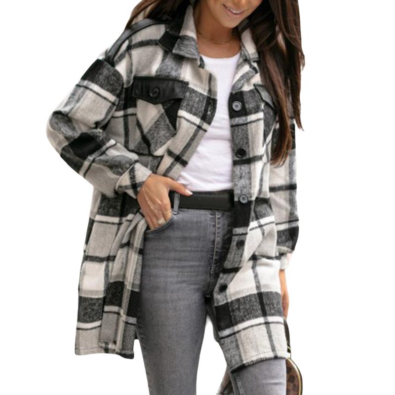 

Women' Jackets Women' Casual Shirts Long Sleeve Lapel Collar Button Down Plaid Shirt Blouse Tops Autumn Winter GBHTYW1