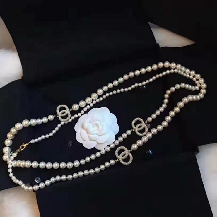 

Xiangjia new sweater chain C letter pearl double layer clavicle chain net red same necklace Necklace